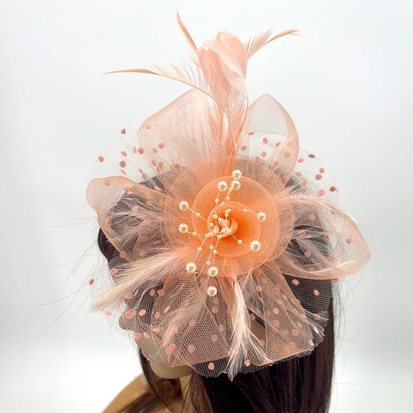 Vintage Feather Pearl Mesh Derby Headpiece Headband Headpiece Fascinator - Picture 4 of 14